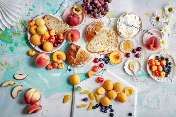 Fruits and other ingredients on table